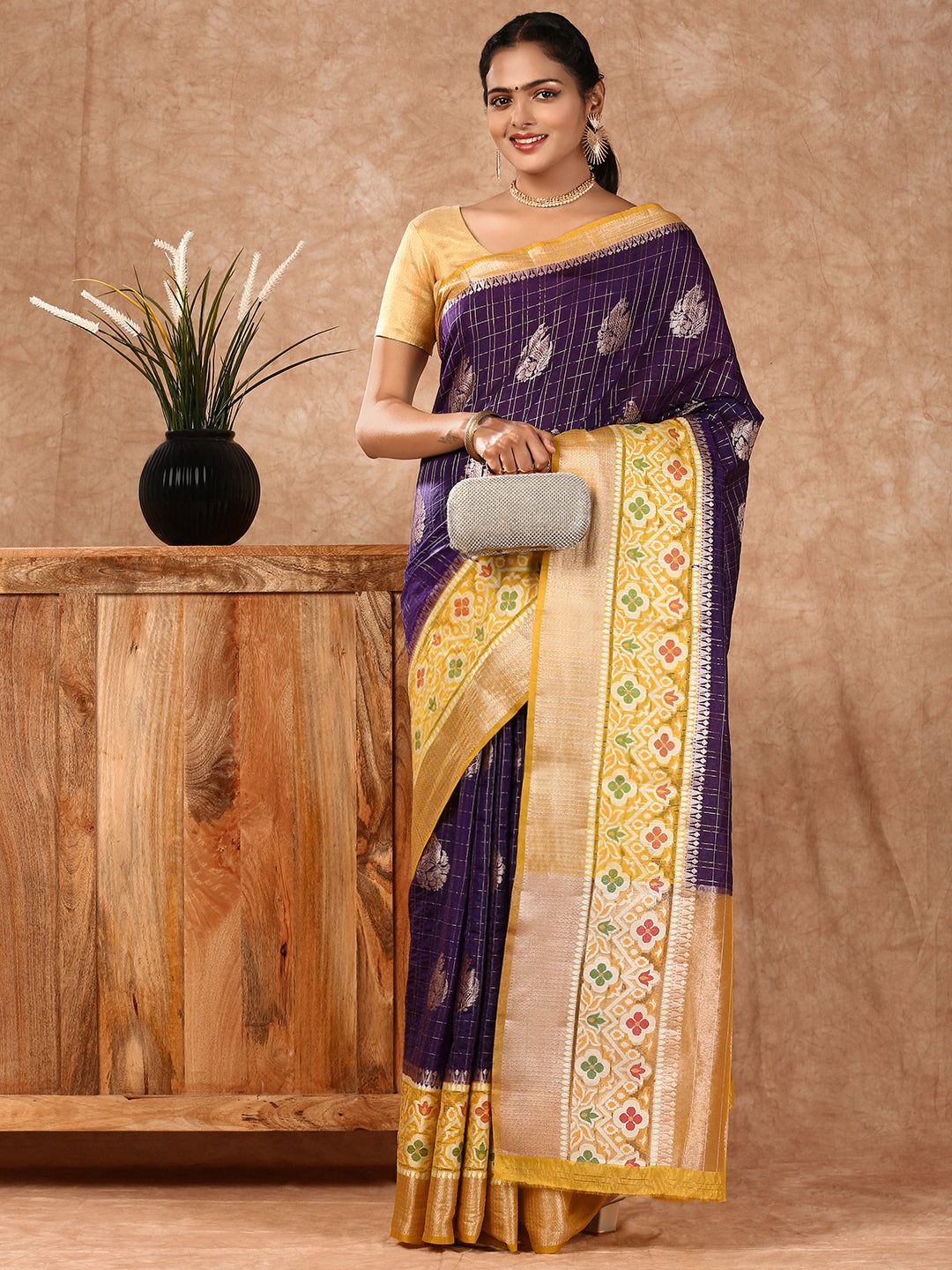 Women Semi Raw Silk Weaving Saree Blue SRS94