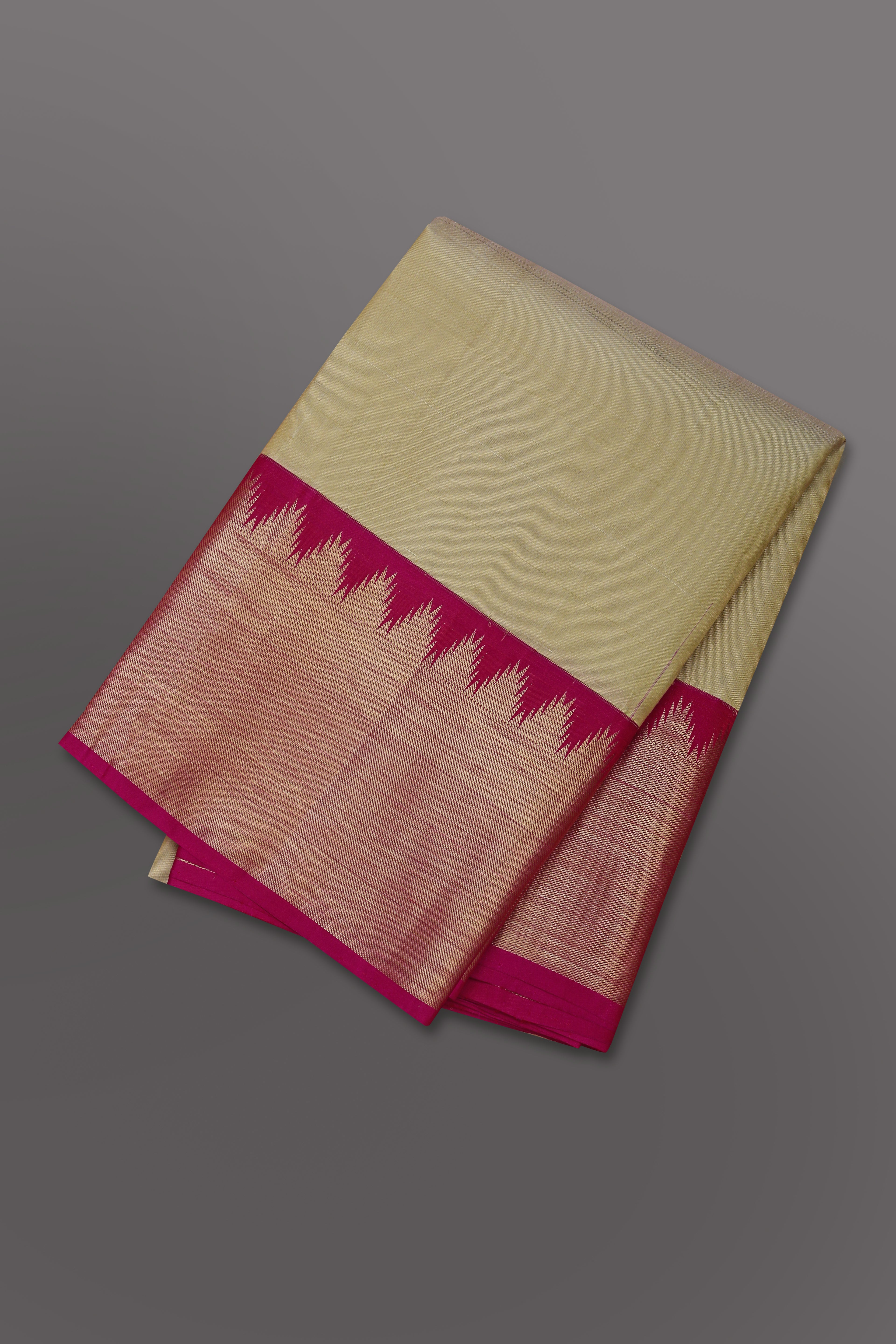 Men Premium Pure Silk Dhoti & Towel Set with 2-gram Gold Pink Jari Border Virutcham