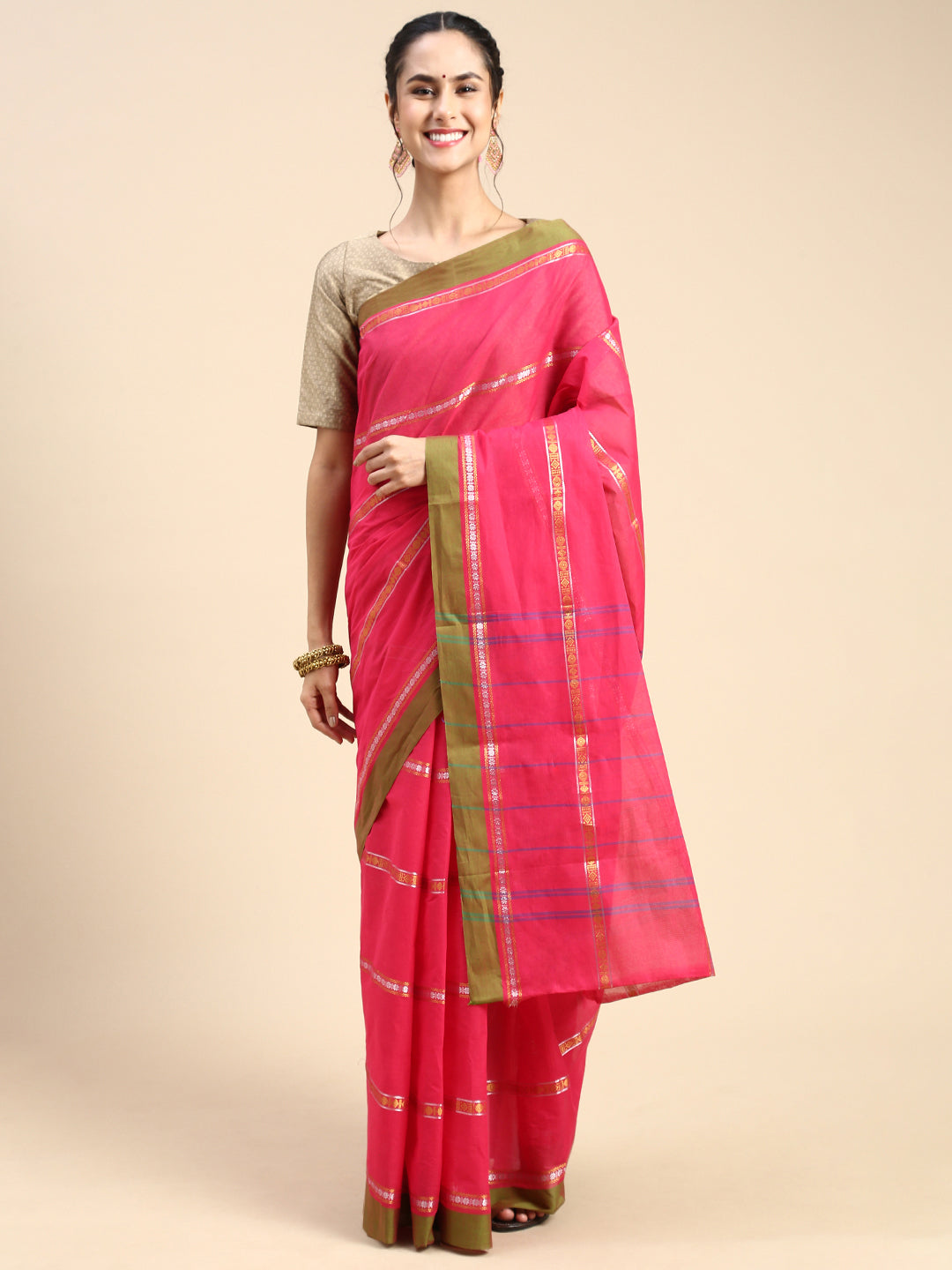 Womens Chettinad Cotton Pink Colour Saree CCS19