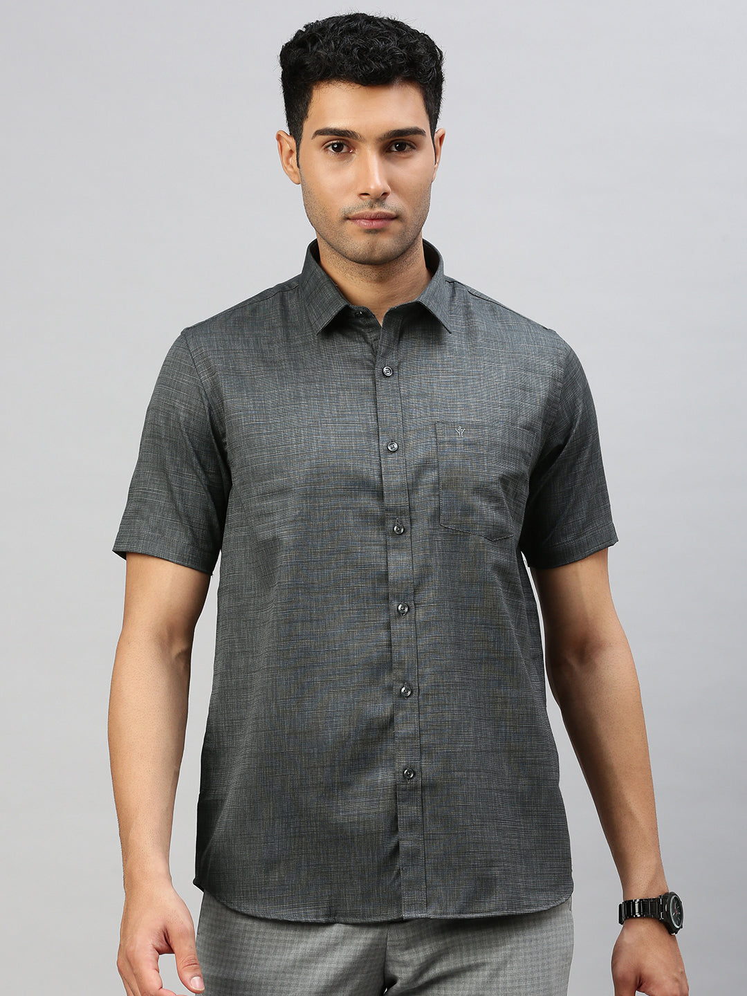 Men Cotton Blend Shirt Grey T33 TI2