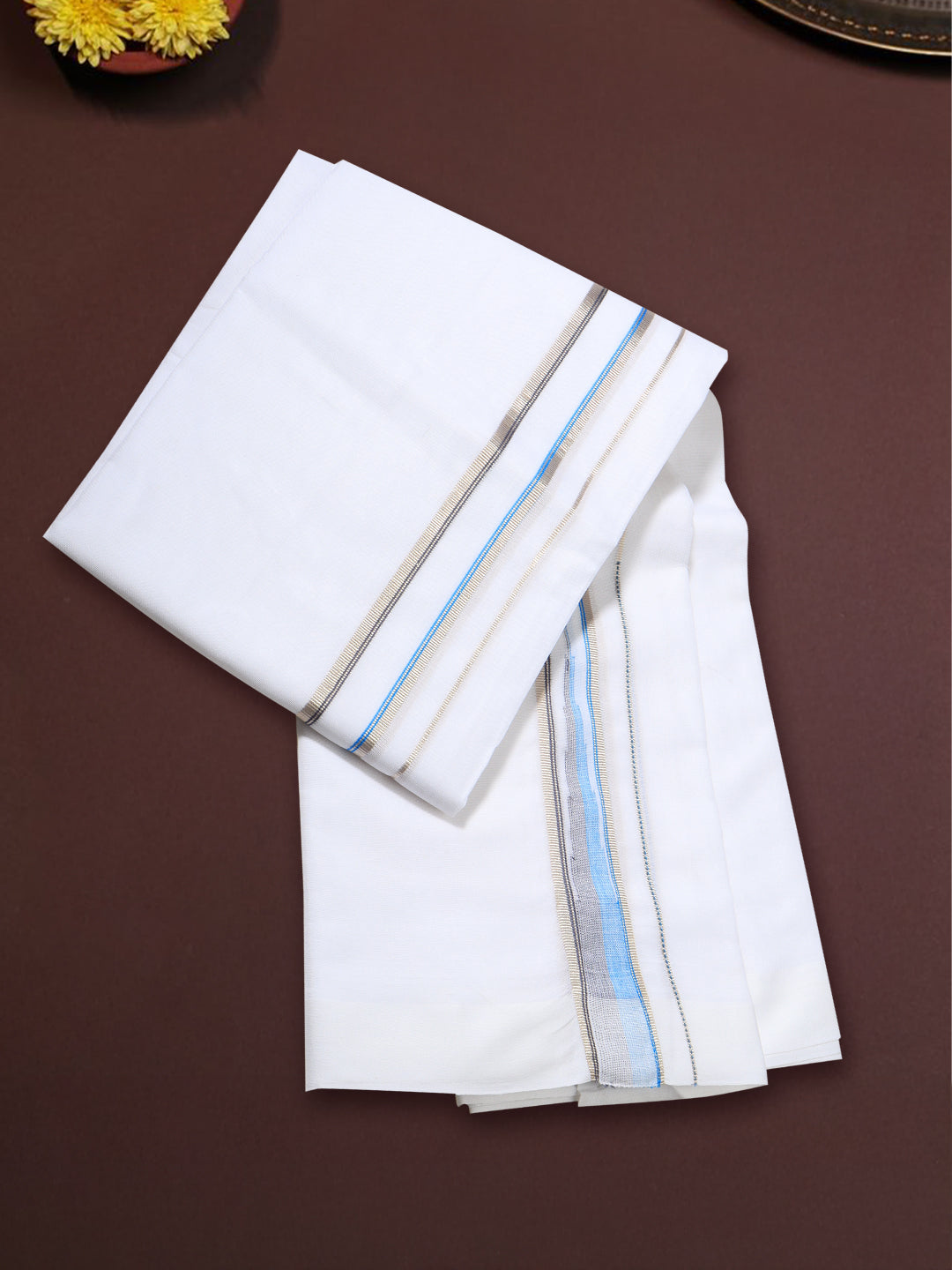 Men 100% Cotton Double Layer White Dhoti with Fancy Jari Border Luxury Club LCFJ06
