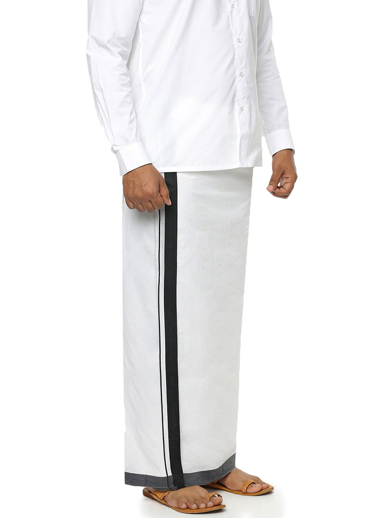 Mens Double Dhoti White with Black Plain Border Terra Special