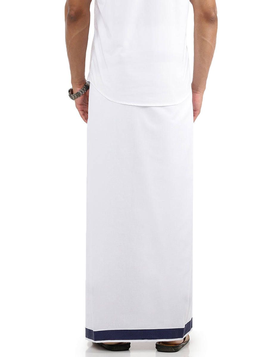 Mens White Double Dhoti with Navy Plain Border Redfort-Back view