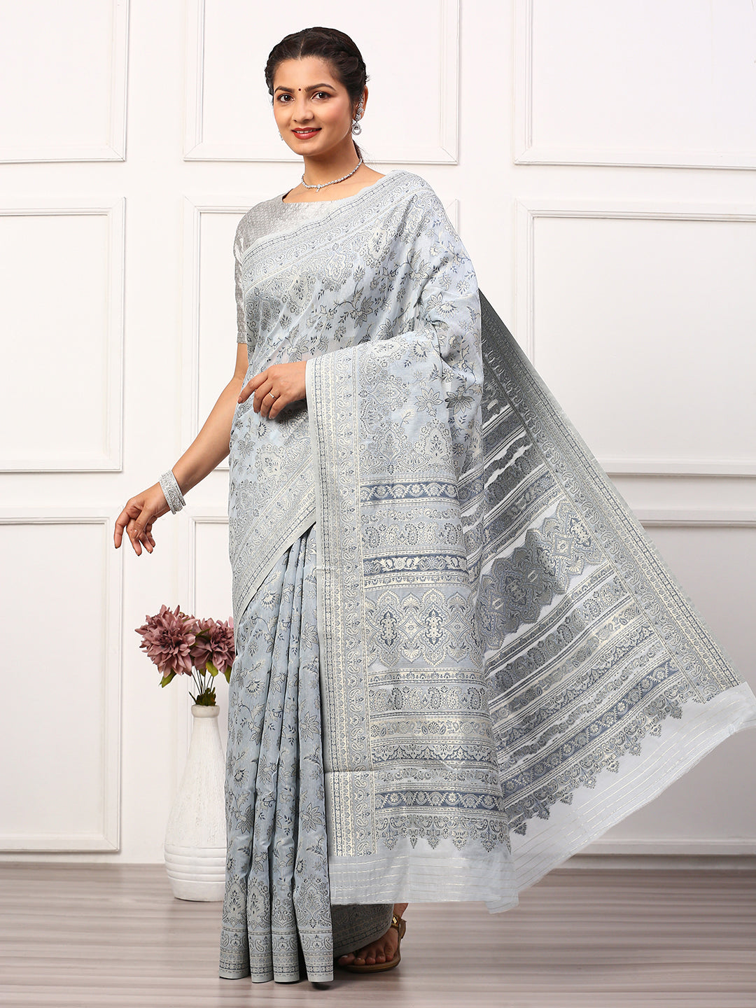 Women Semi Silk Saree Blue SS254