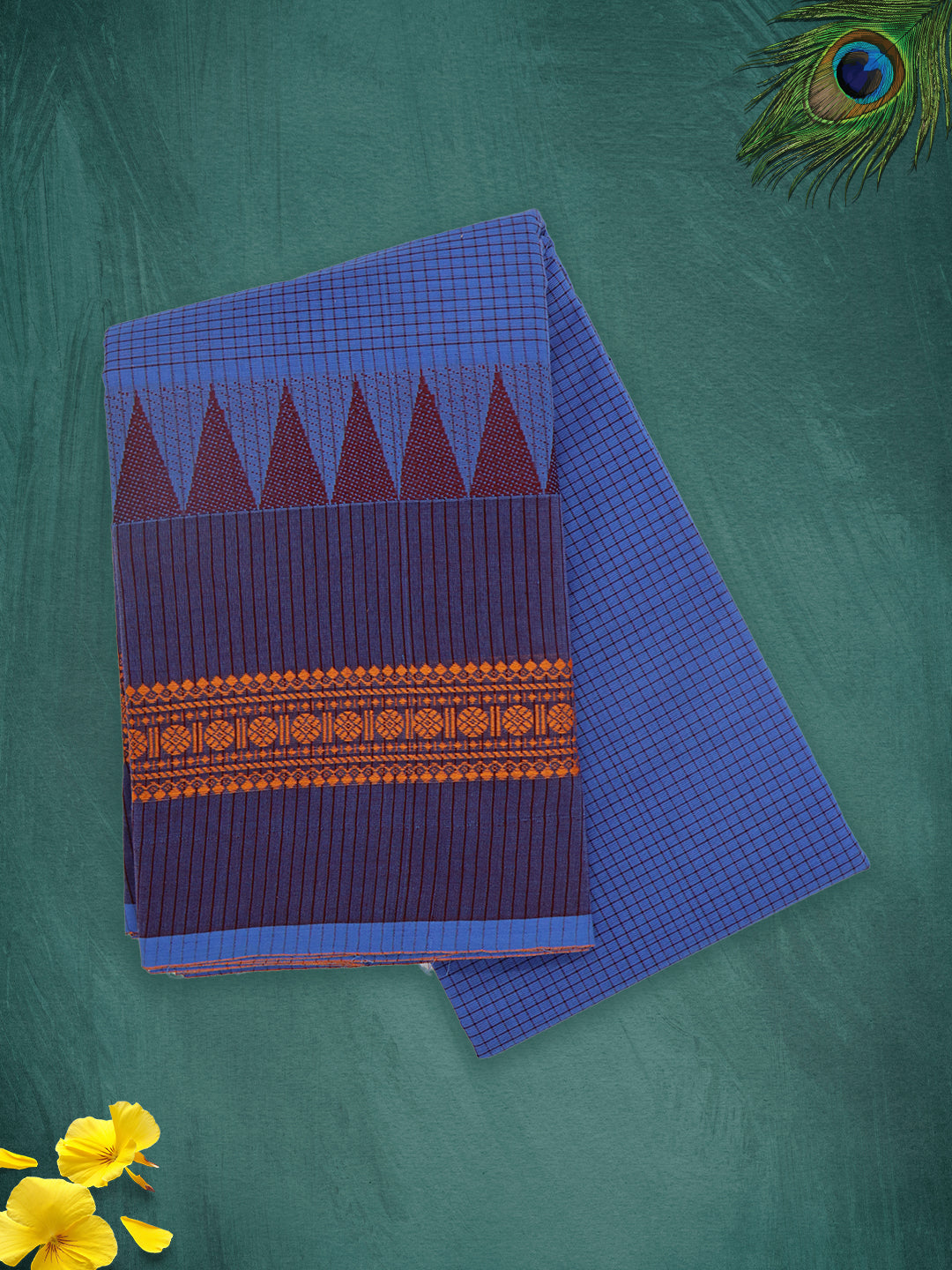 Women Denim Blue Plain Pure Chettinad Cotton Saree PCS220