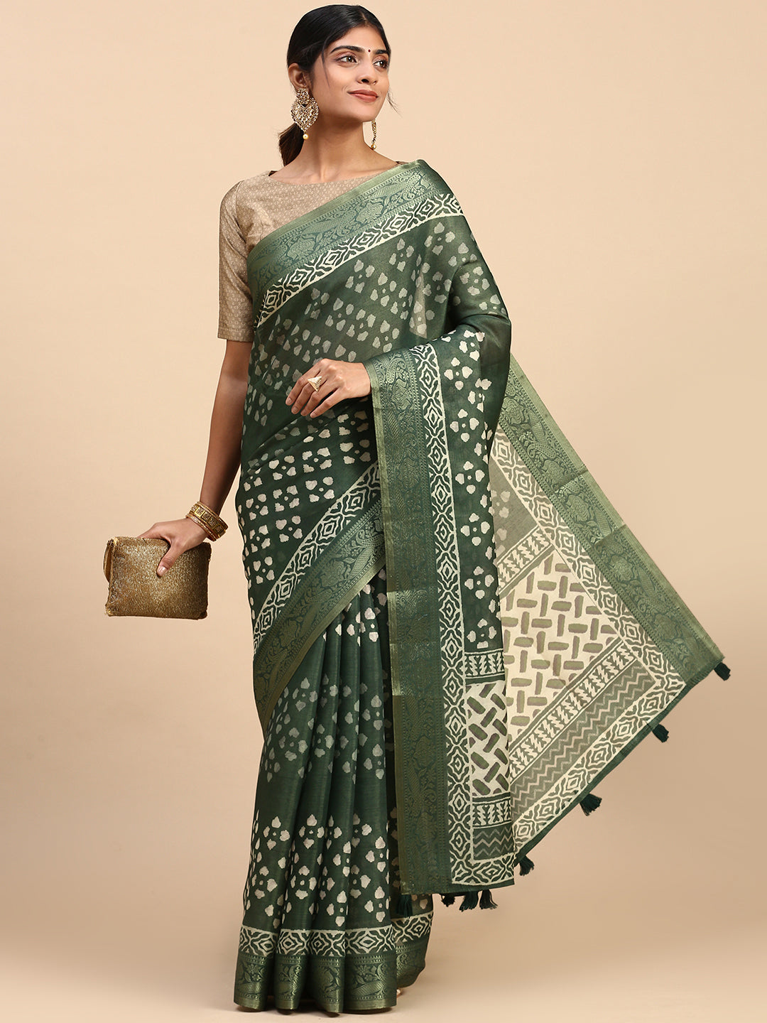 Women Semi Silk Tissue Weaving Saree Green SS286