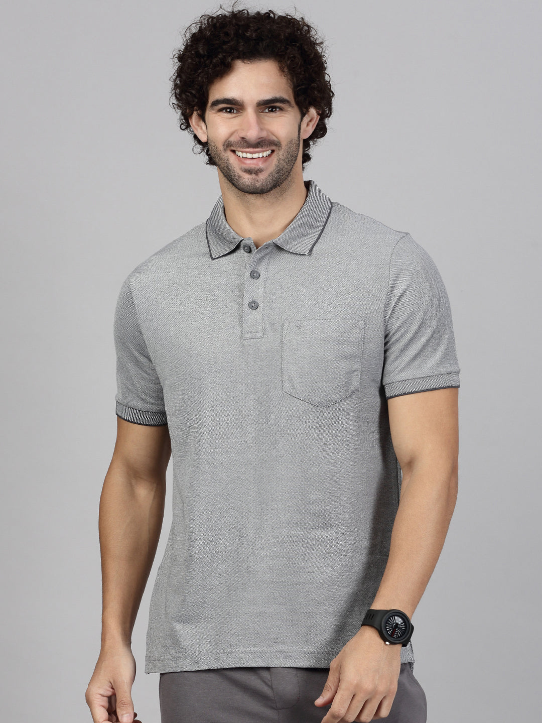 Mens Expert Polo Tshirt with Pocket Heather Grey EP36