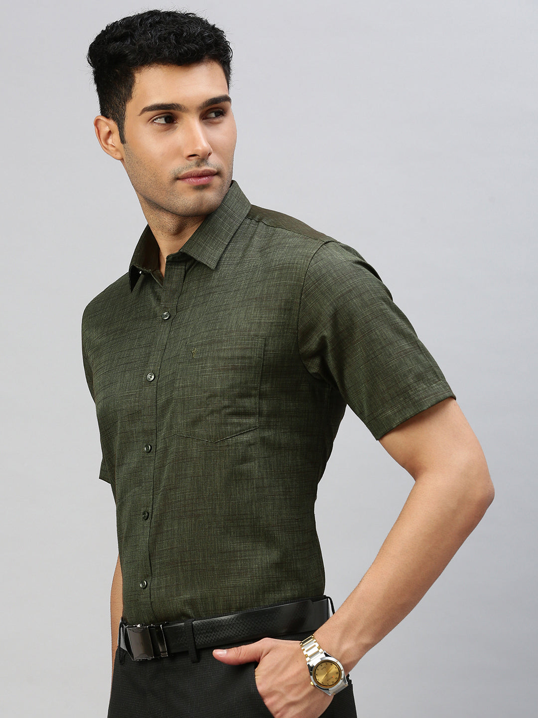 Mens Cotton Blend Shirt Green T33 TI4