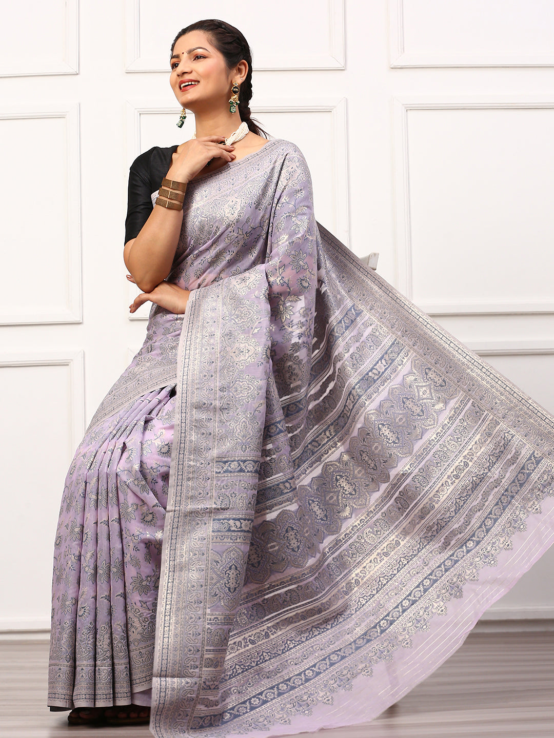 Womens Semi Silk Saree Violet SS259