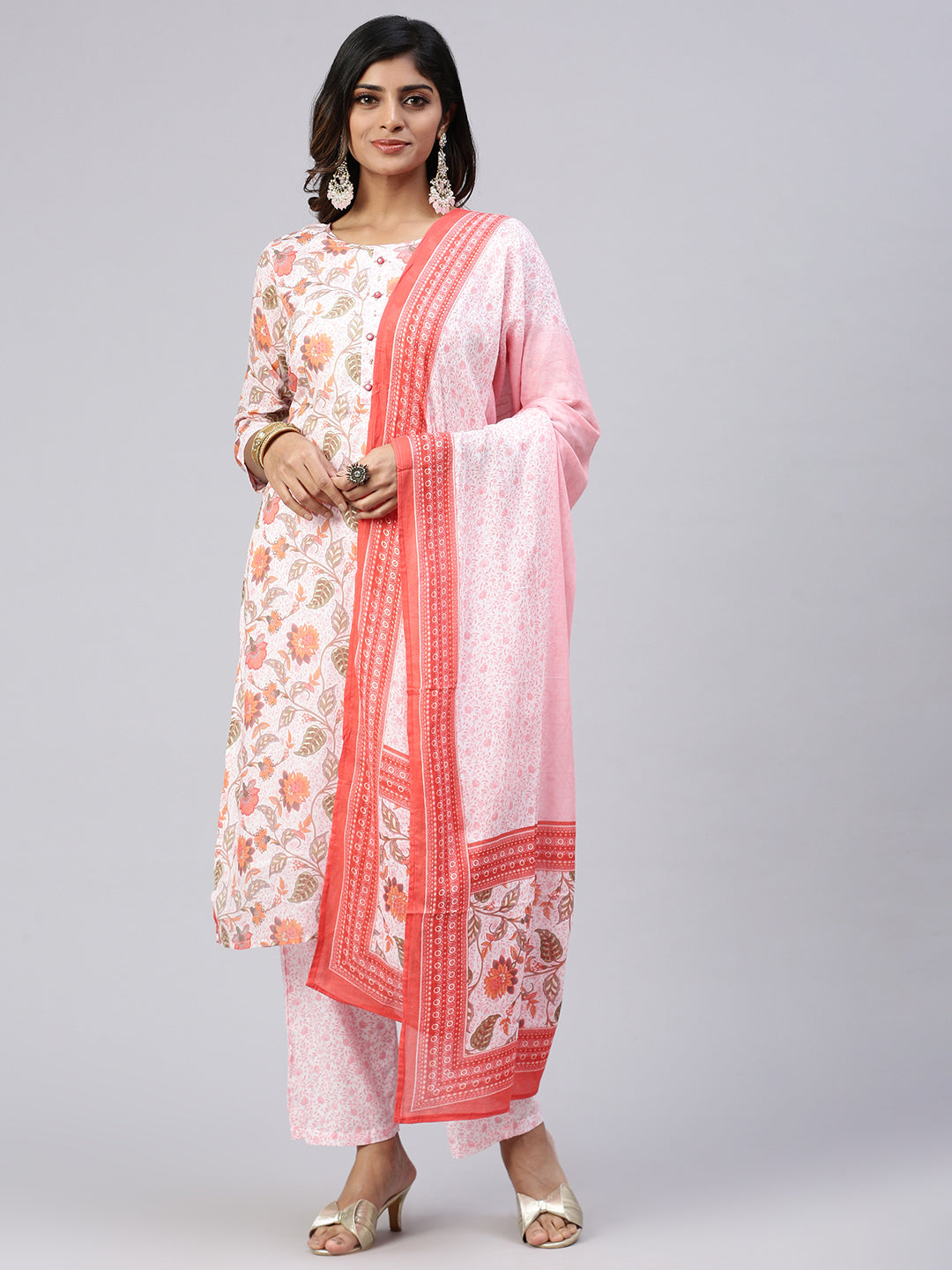 Women Cotton Embroidered Kurti Sets Pink EKS26