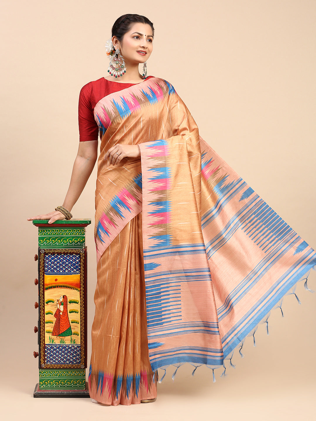 Women Semi Tussar Weaving Saree Brown ST173