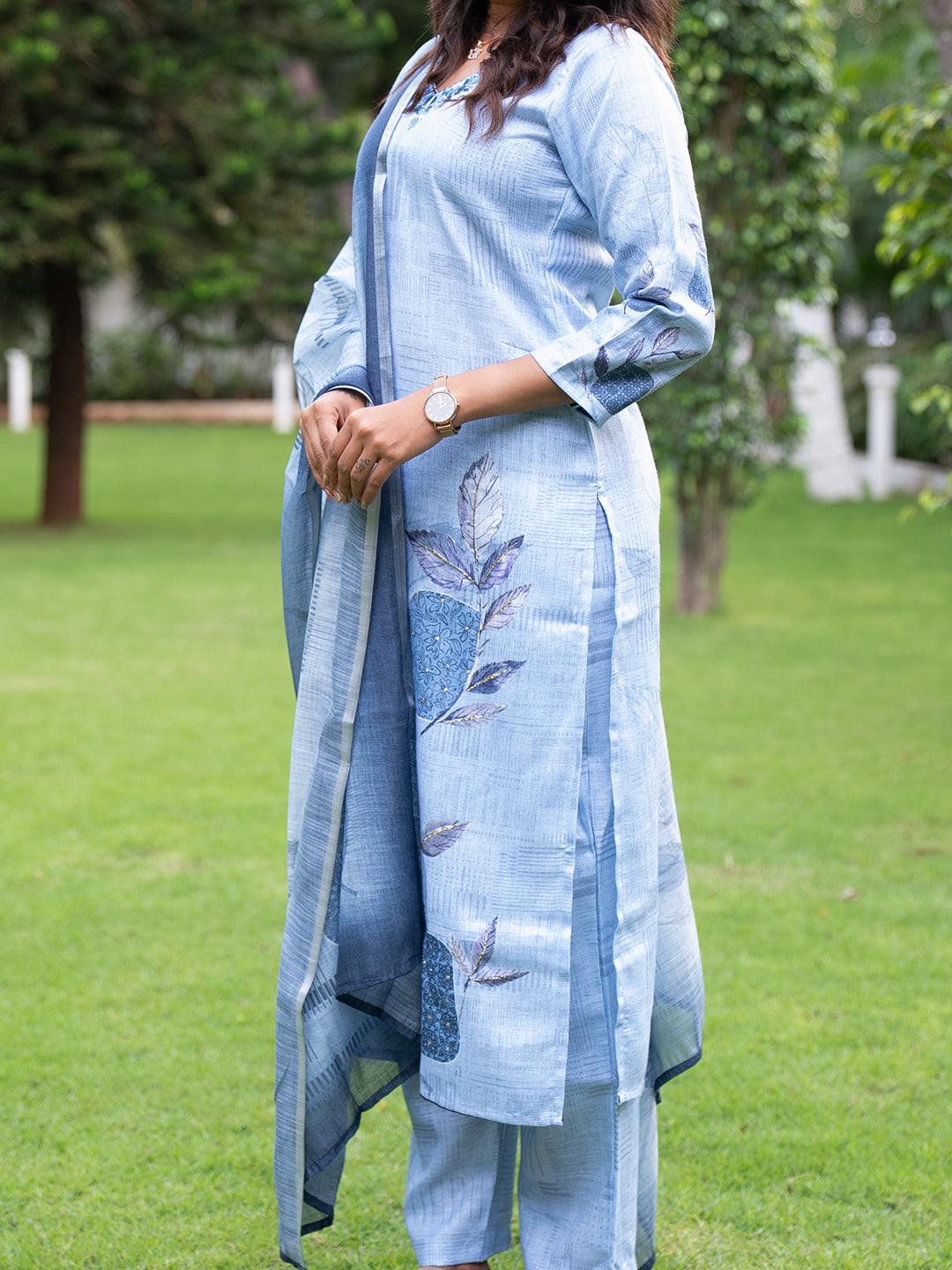 Women Cotton Rich Blue Printed Kurti Set EKS98