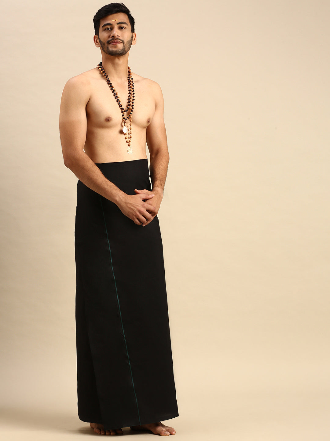 Mens Devotional Dhoti With Small Border Sudhan Black-Side view