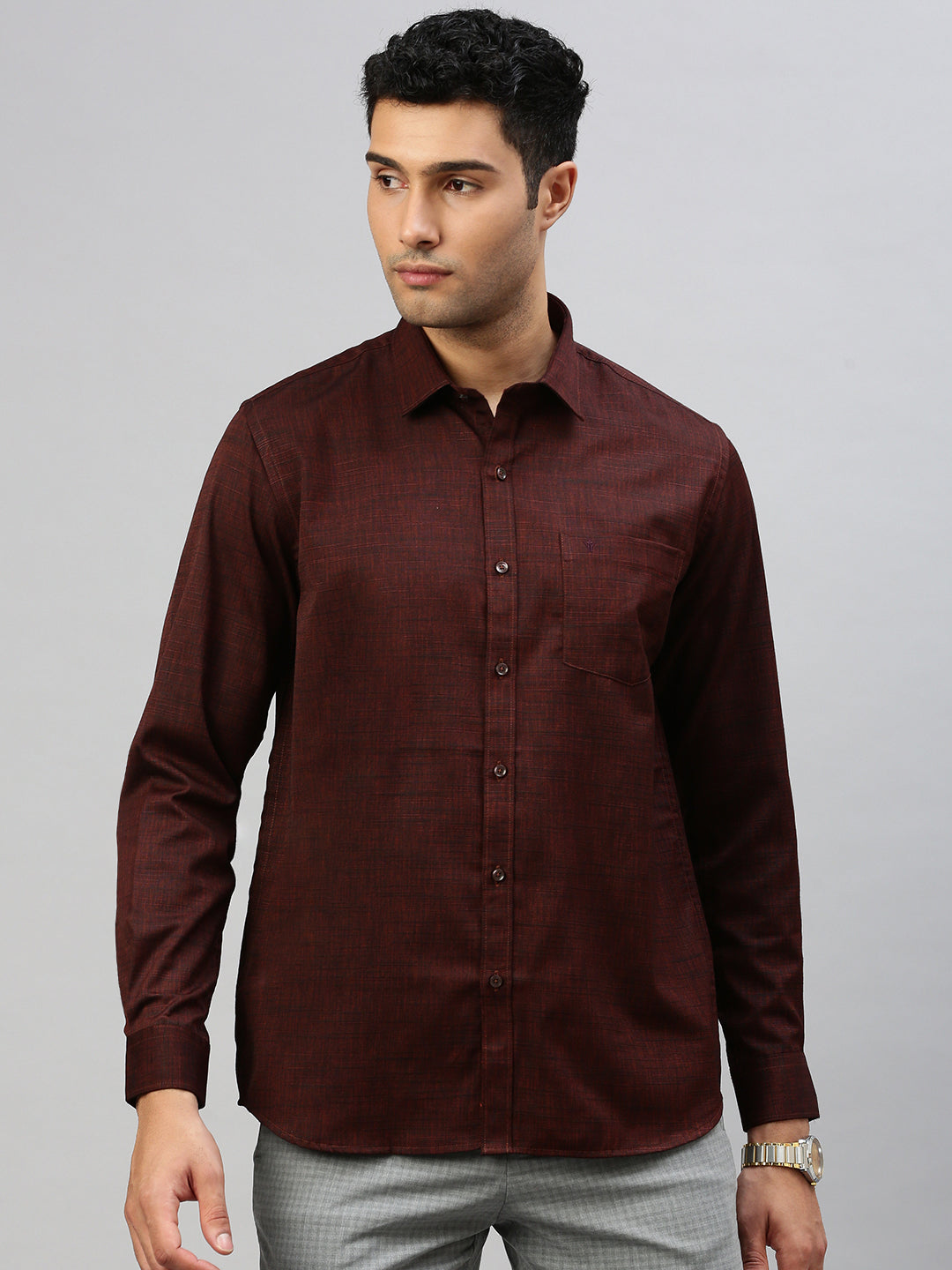 Mens Cotton Blend Shirt Brown T33 TI3