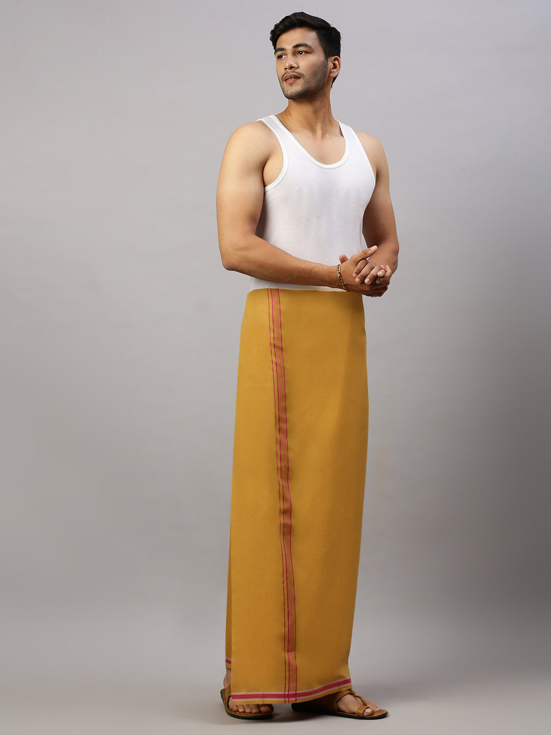 Mens Colour Dhoti with Fancy Border Mystyle Colour 10 (A GOLD)