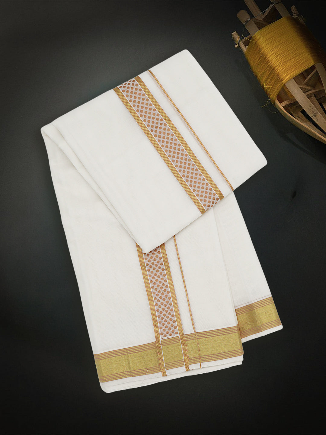 Men Premium Handloom White Dhoti with Fancy Border HLM78