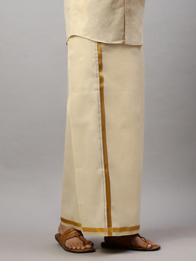 Men Tissue with Gold Fancy Border Single Layer Dhoti EX01