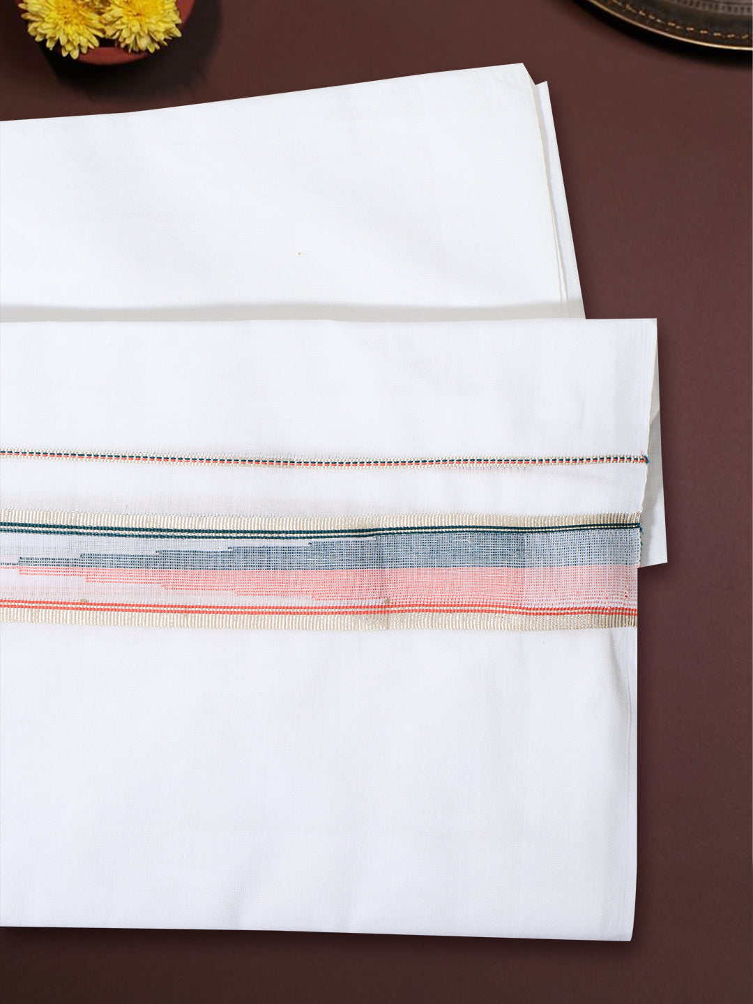 Men 100% Cotton Double Layer White Dhoti with Fancy Jari Border Luxury Club LCFJ04