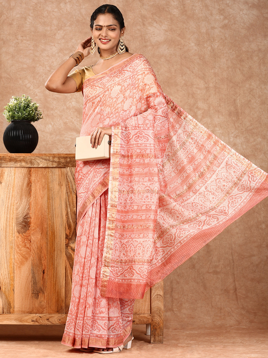 Women Semi Silk Saree Peach SS197