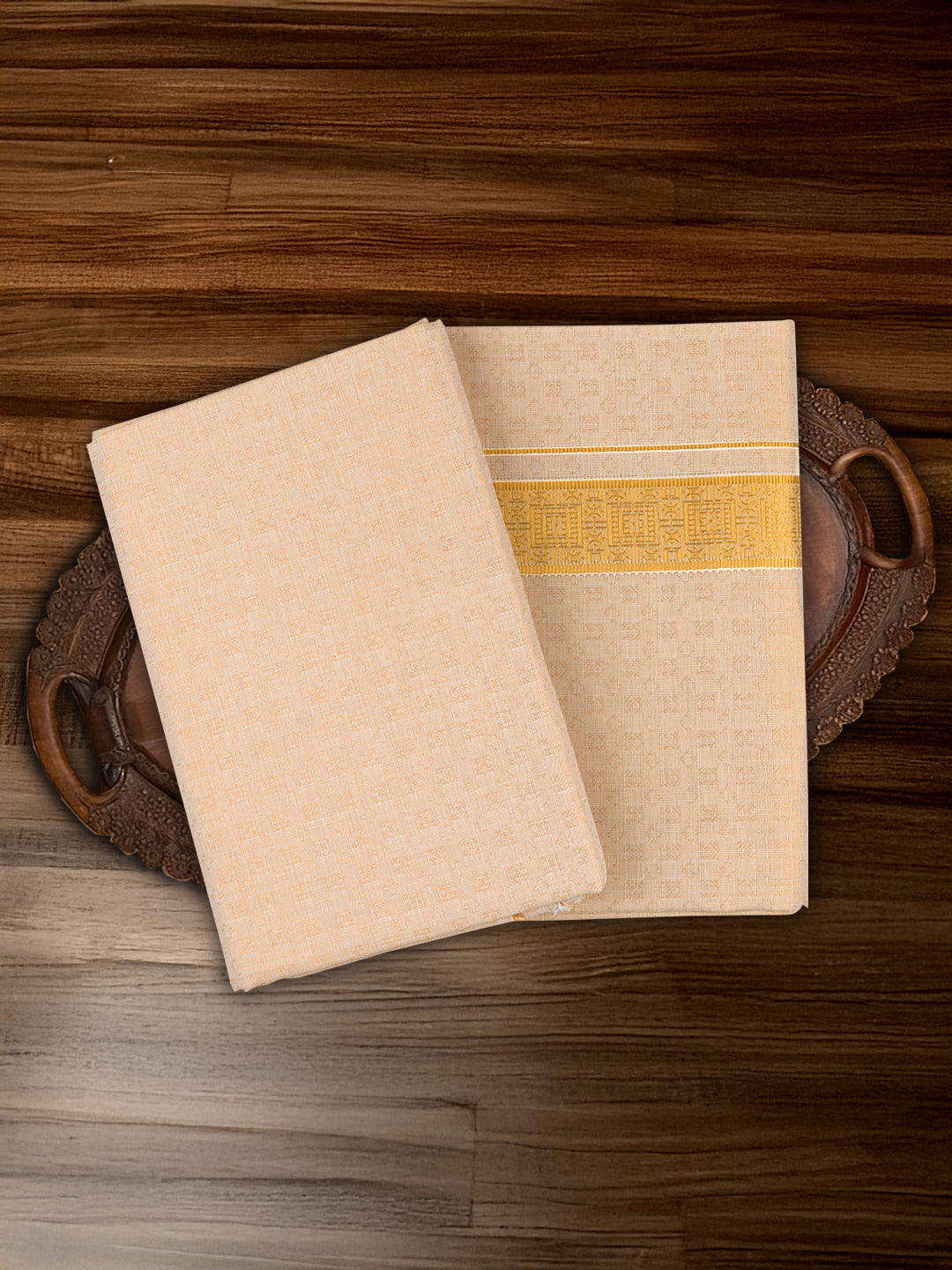 Men Gold Tissue Jacquard Shirting & Dhoti Set Celebrity Elegant CEG03