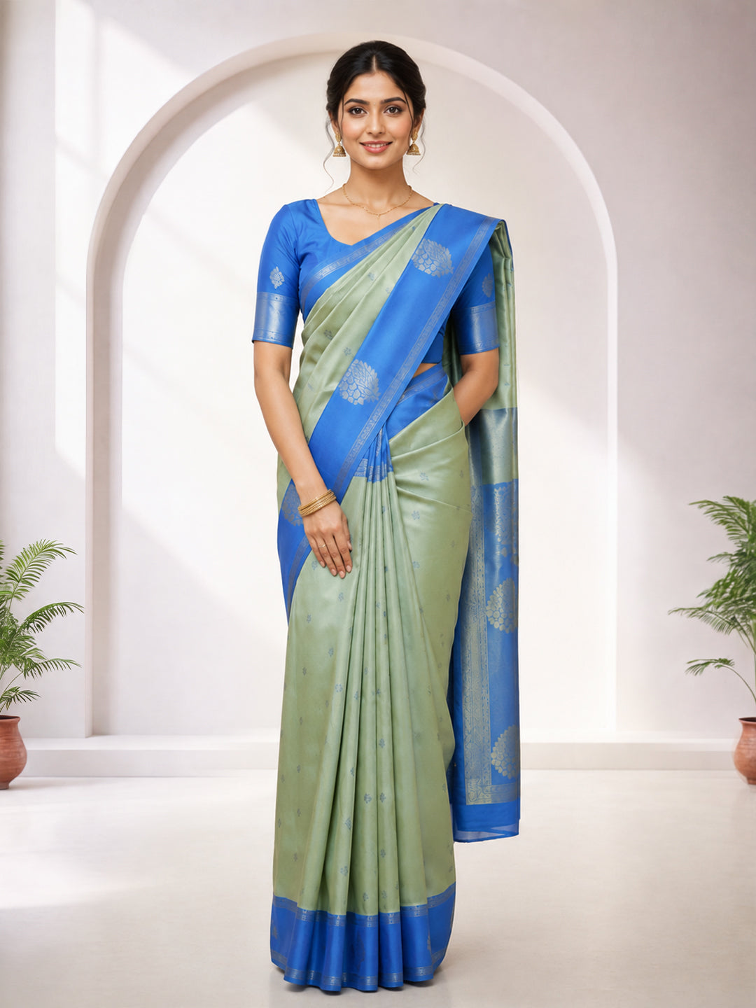 Couple Combo Shirt & Dhoti Set with Saree Green