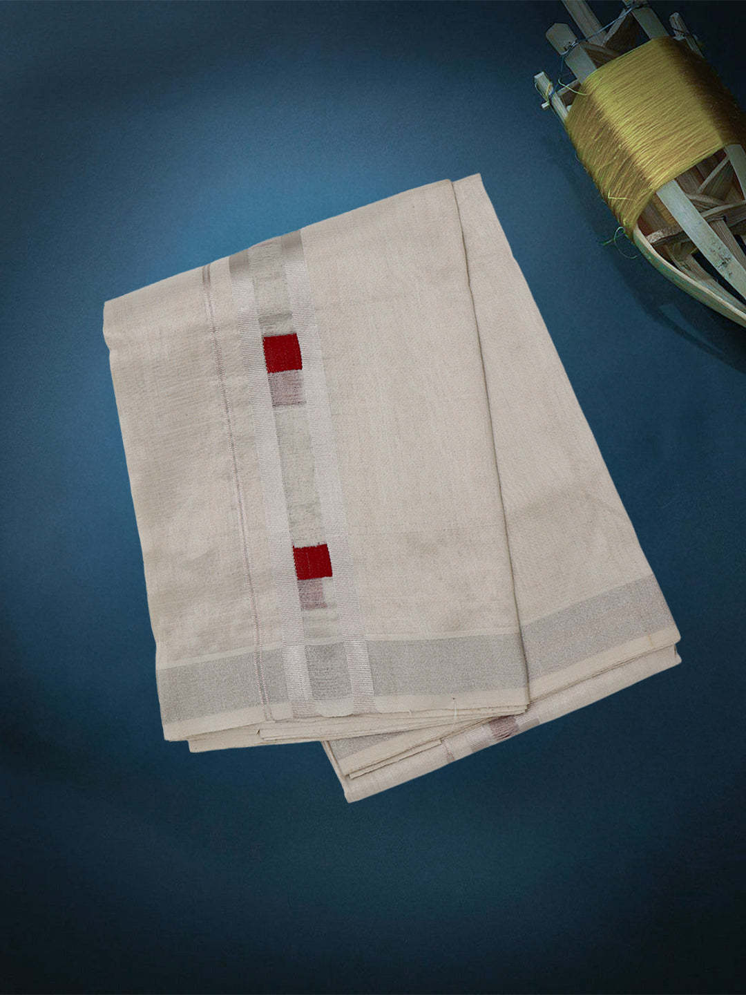 Men Premium Handloom Tissue Silver Dhoti with Fancy Border HLM81