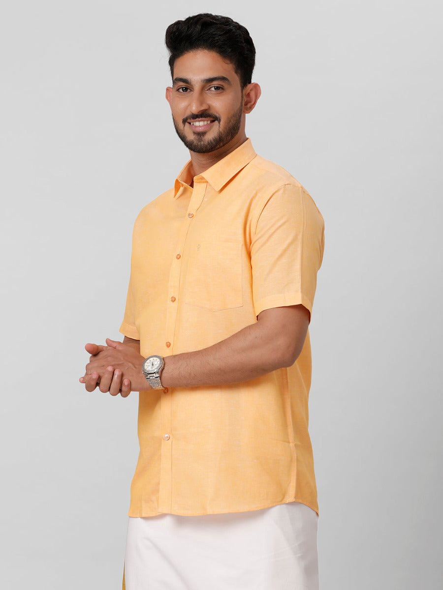 Mens Linen Cotton Formal Orange Half Sleeves Shirt LF8-Side view