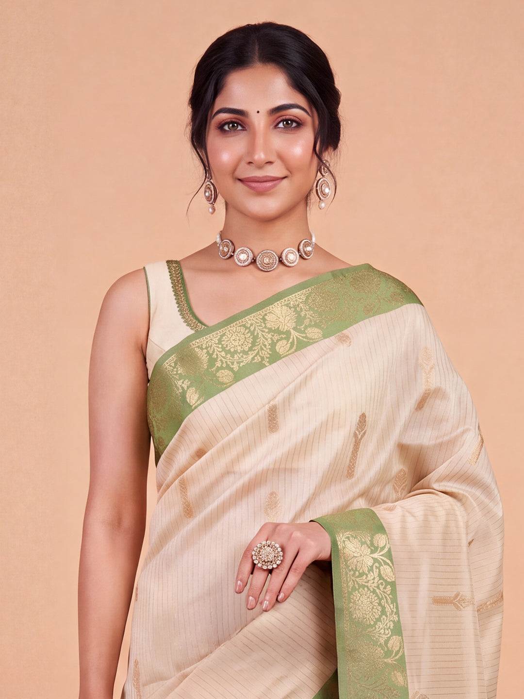 Women Light Brown Fancy Jaquard Saree FS05
