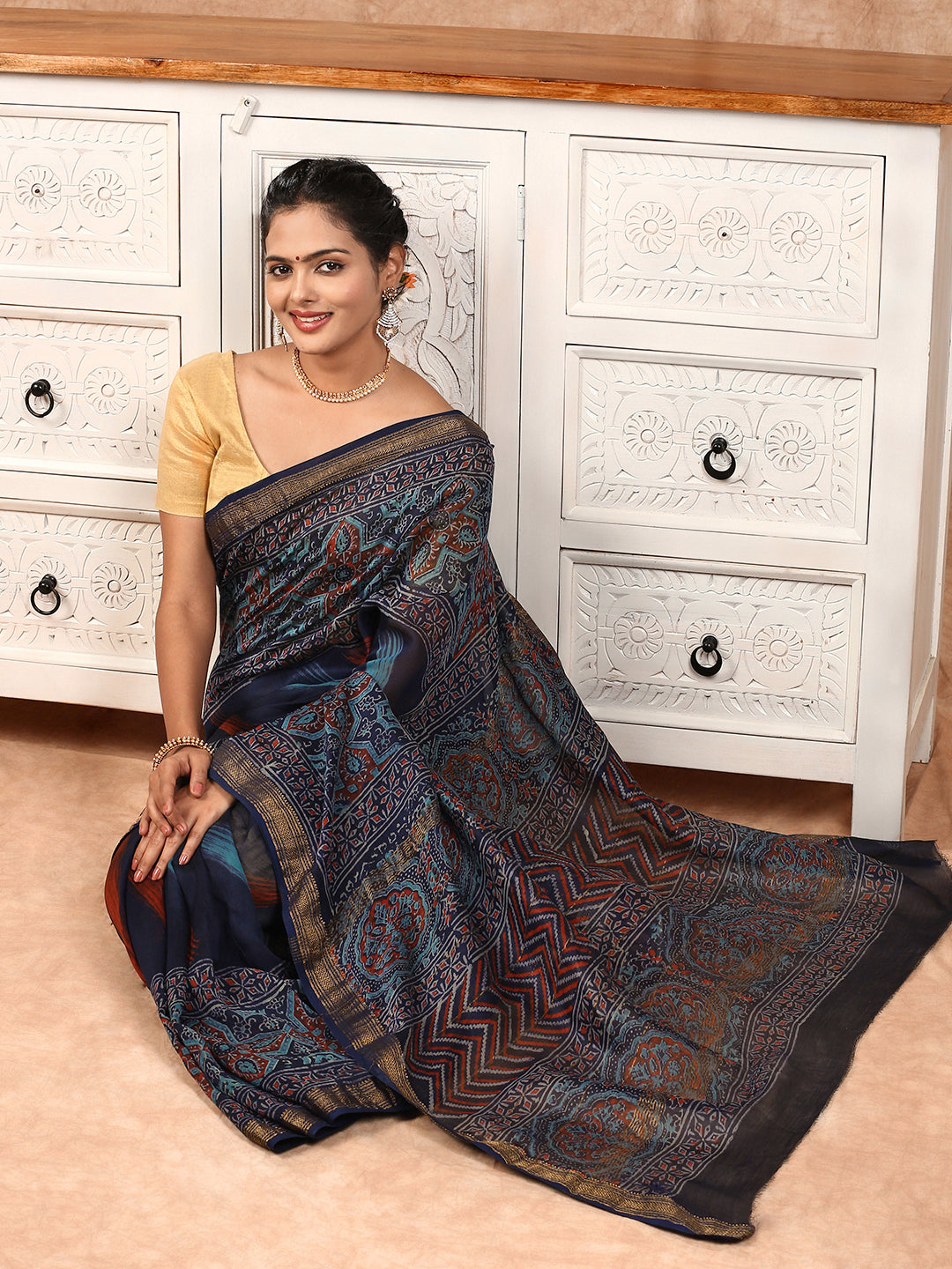 Women Semi Silk Saree Navy SS196