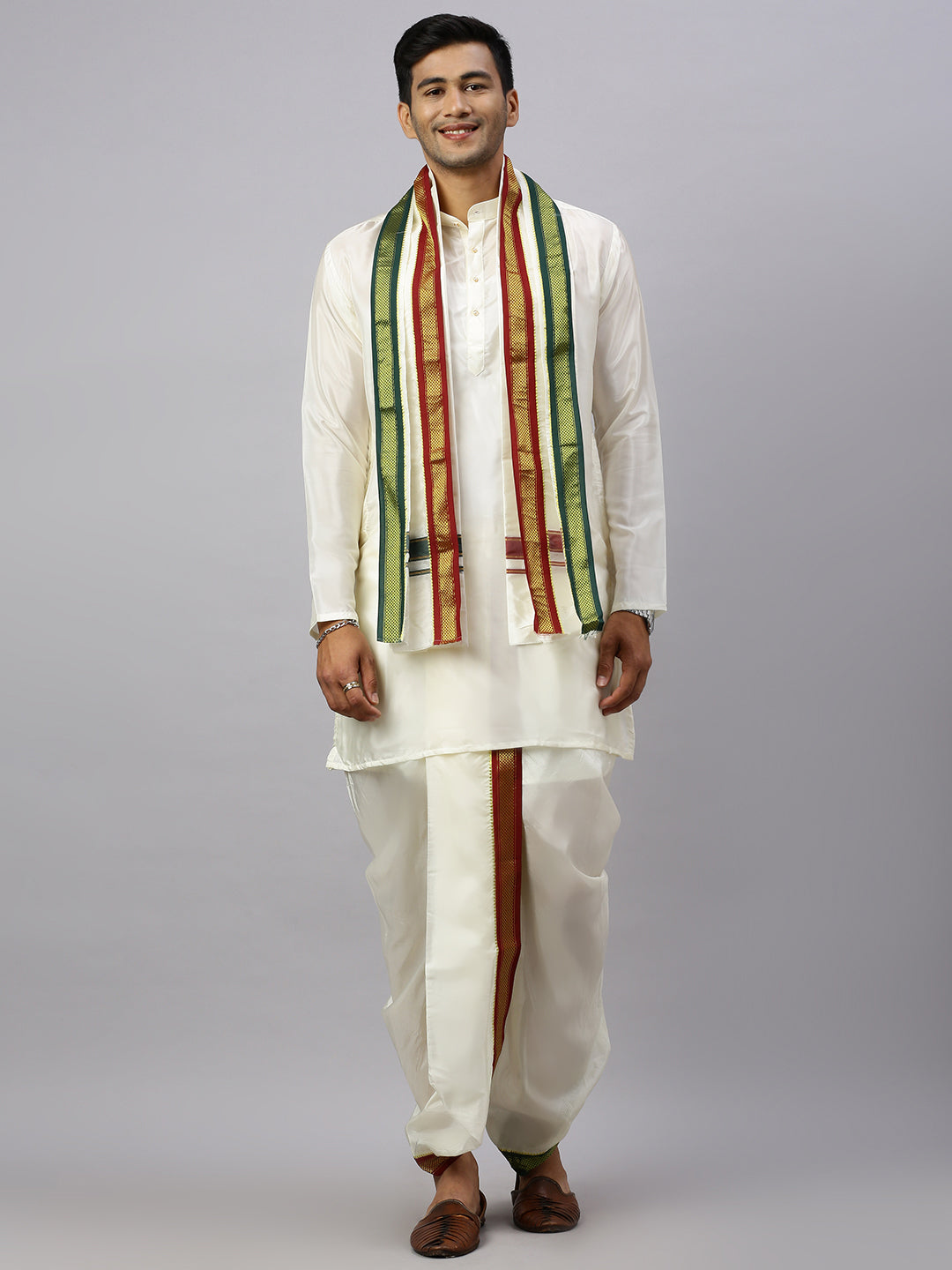 Mens Premium Readymade Art Silk Kurtha with Panchakacham & Towel Set
