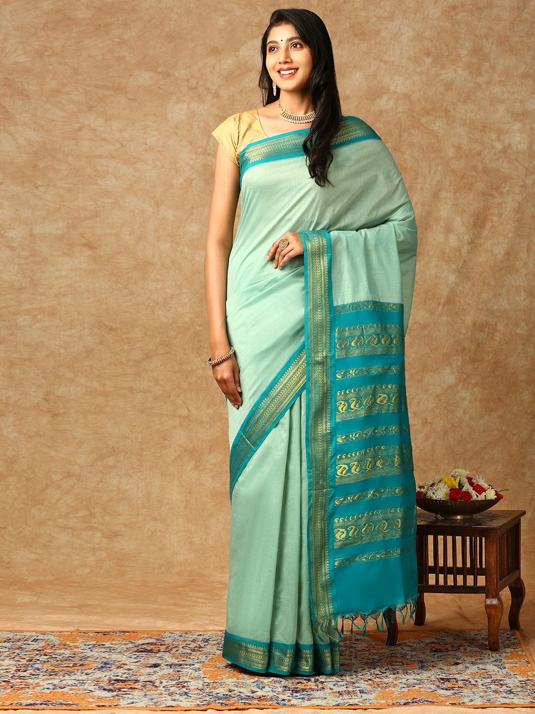 Women Kalyani Cotton Saree Green PCS125