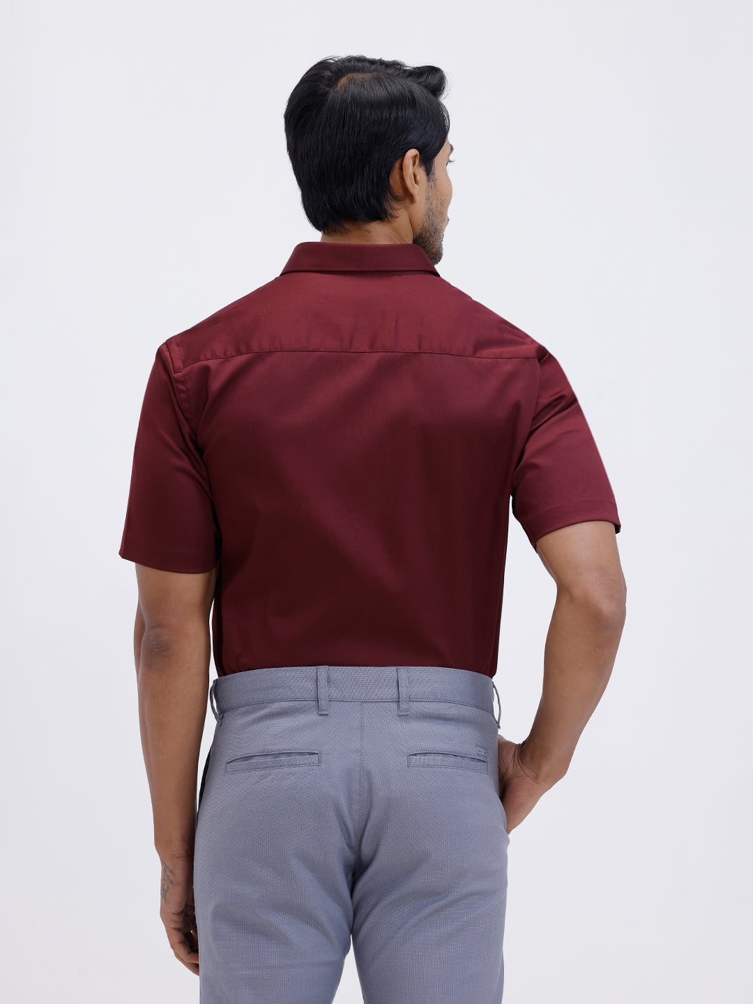 Men Cotton Blend Shirt Dark Maroon T53 ACT9