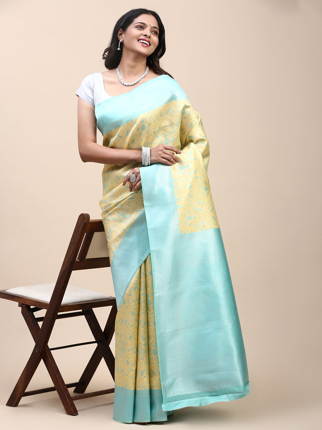 Women Semi Silk Saree Yellow SS297