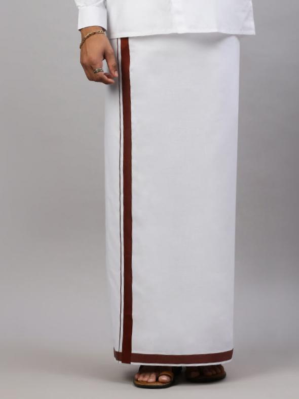 Mens White Shirt with Single Dhoti Brown Combo WS01