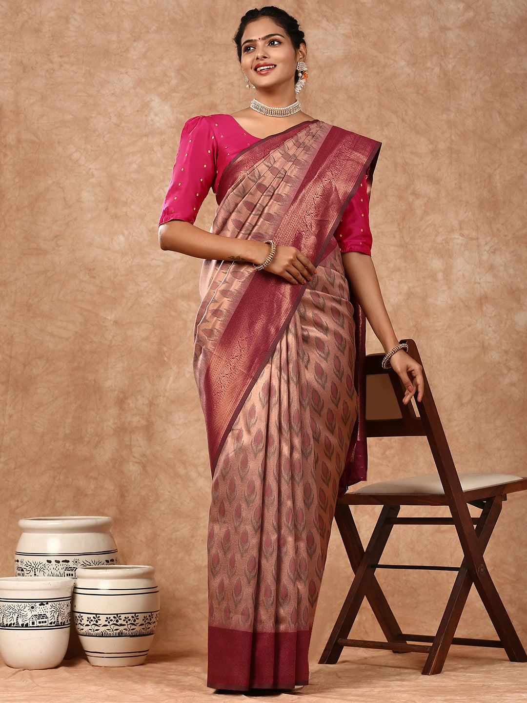 Women Semi Silk Saree Pink SS165