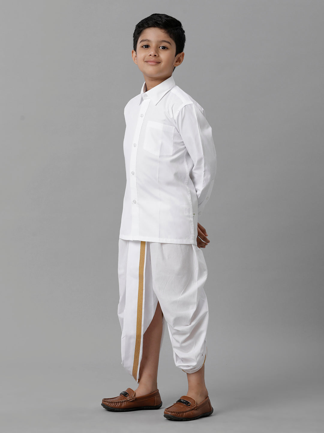 Boys Cotton White Full Sleeves Shirt Panchakacham Combo-Side view