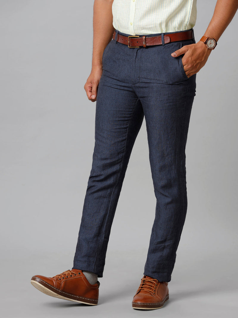 Mens Linen Cotton Trim Fit Grayish Blue Pants