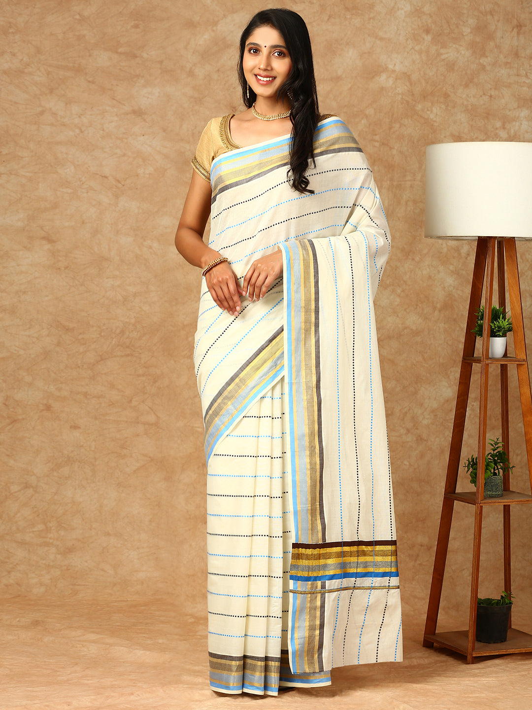 Kerala Cream Saree with Gold Jari Border KS138