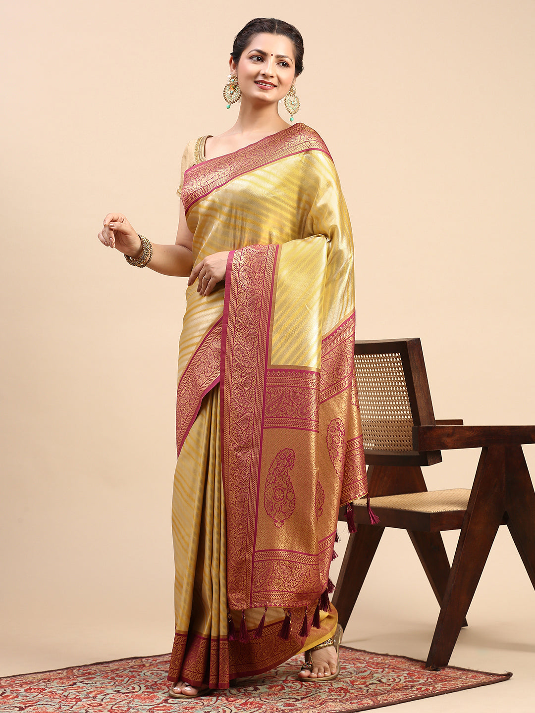 Womens Semi Silk Saree Yellow SS226