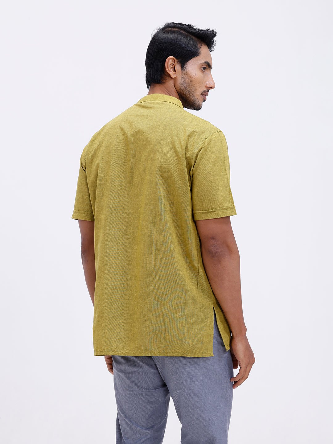 Men Cotton Short Length Plain Pocket Kurta Pale Green PC26