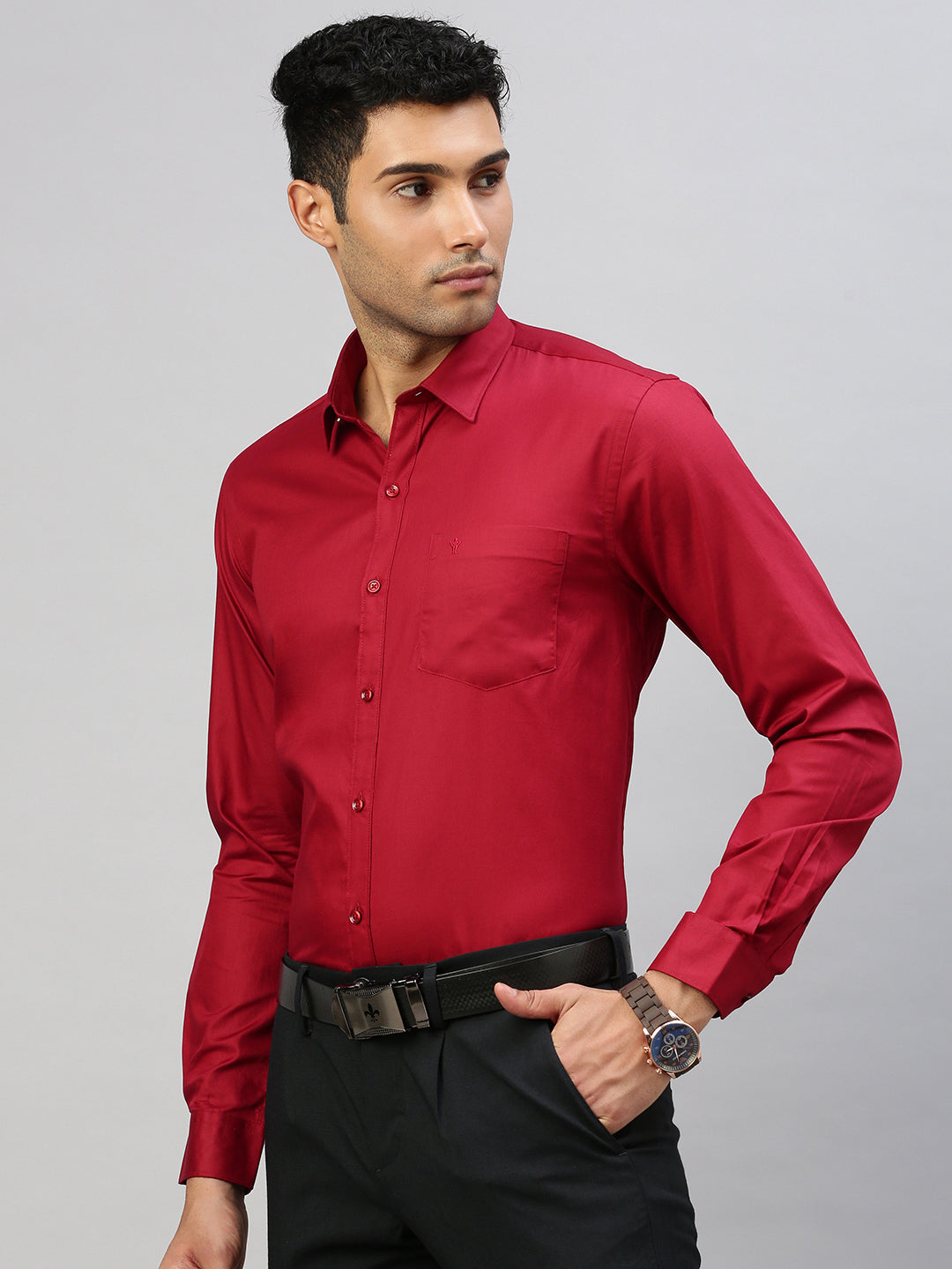 Men 100% Cotton Shirt Red TW4