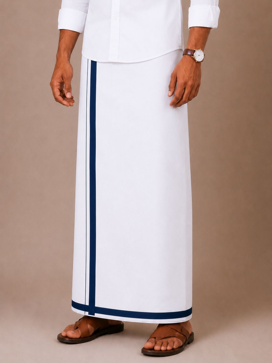 Men 100% Cotton Single Layer Small Border Dhoti Marina MR02
