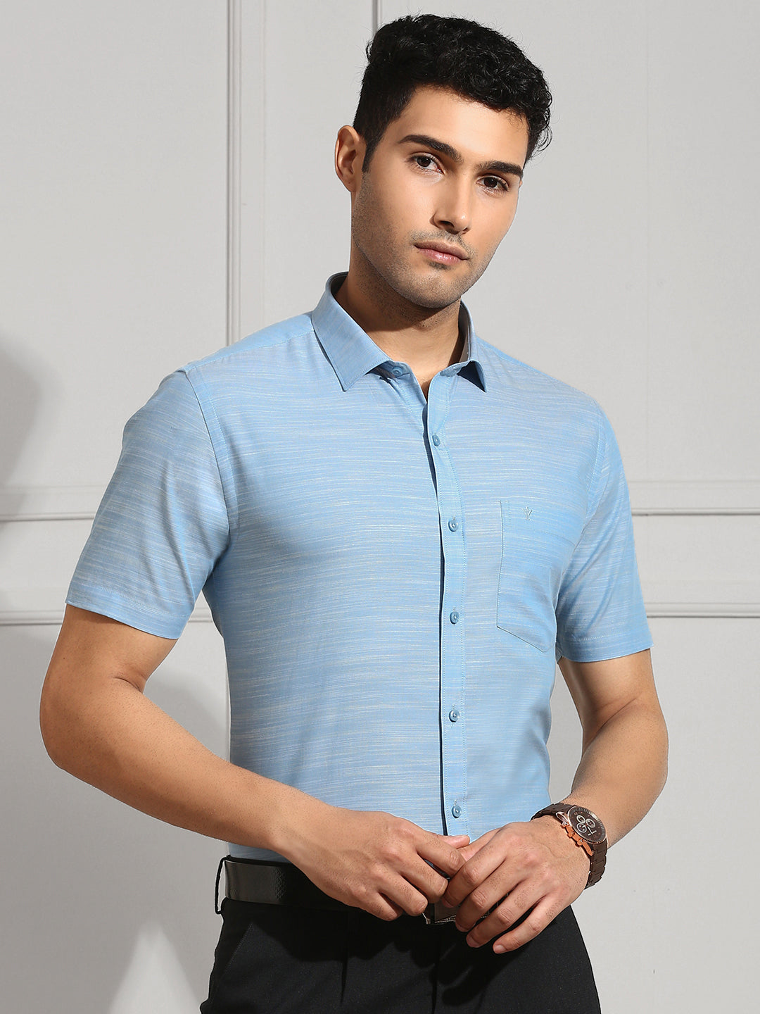 Men 100% Cotton Shirt Blue CL7 GE4