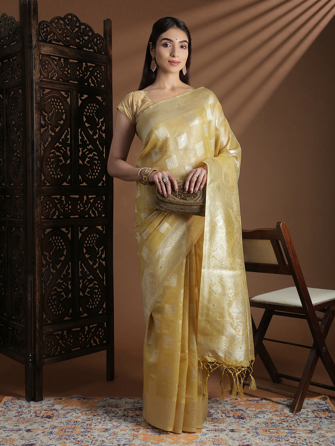 Women Yellow Cotton Weaving Saree PCS259