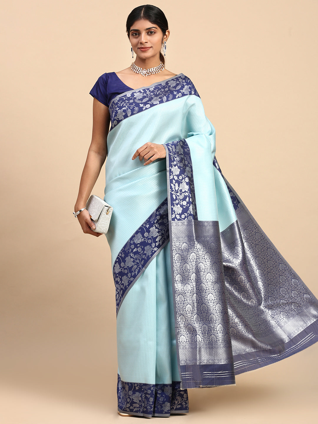 Women Semi Silk Saree Blue SS281