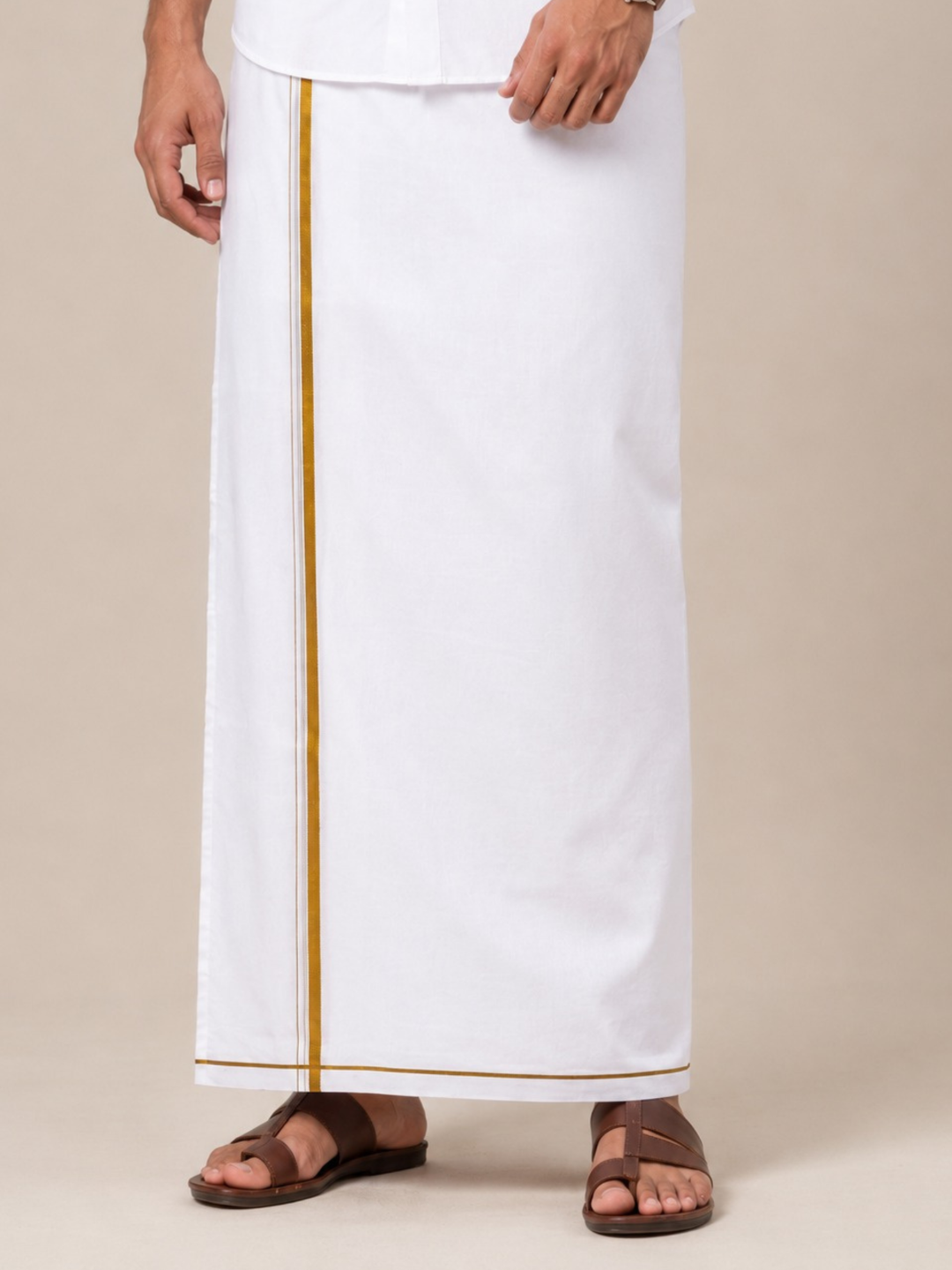 Double Layer 100% Cotton White Dhoti with Small Border - Glaxo SPL GS02