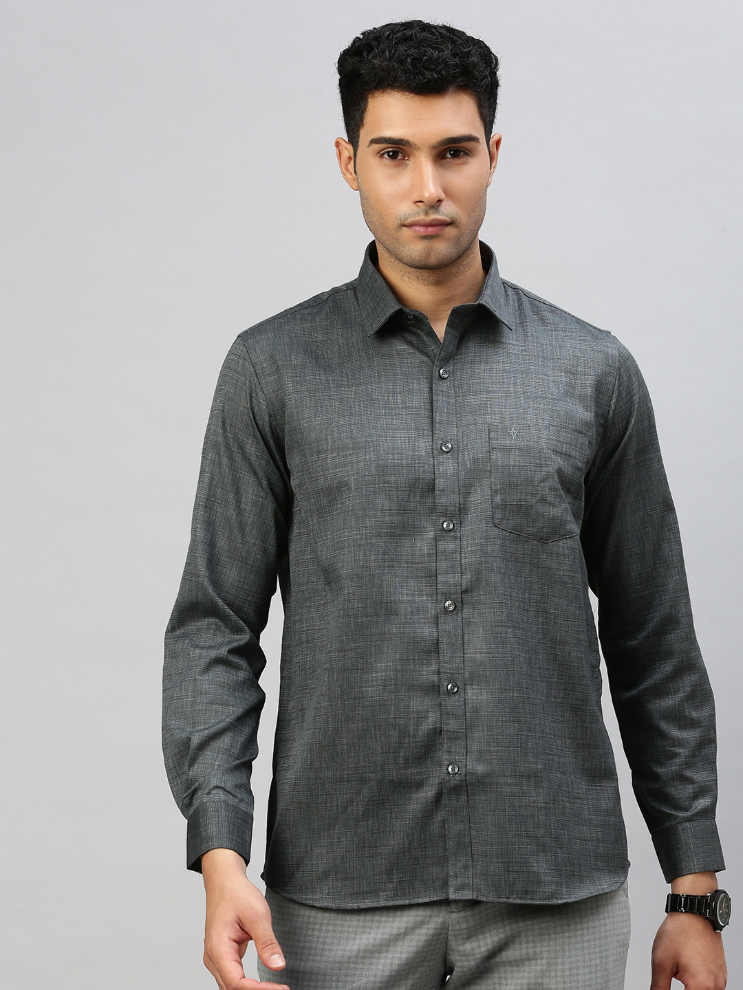 Men Cotton Blend Shirt Grey T33 TI2