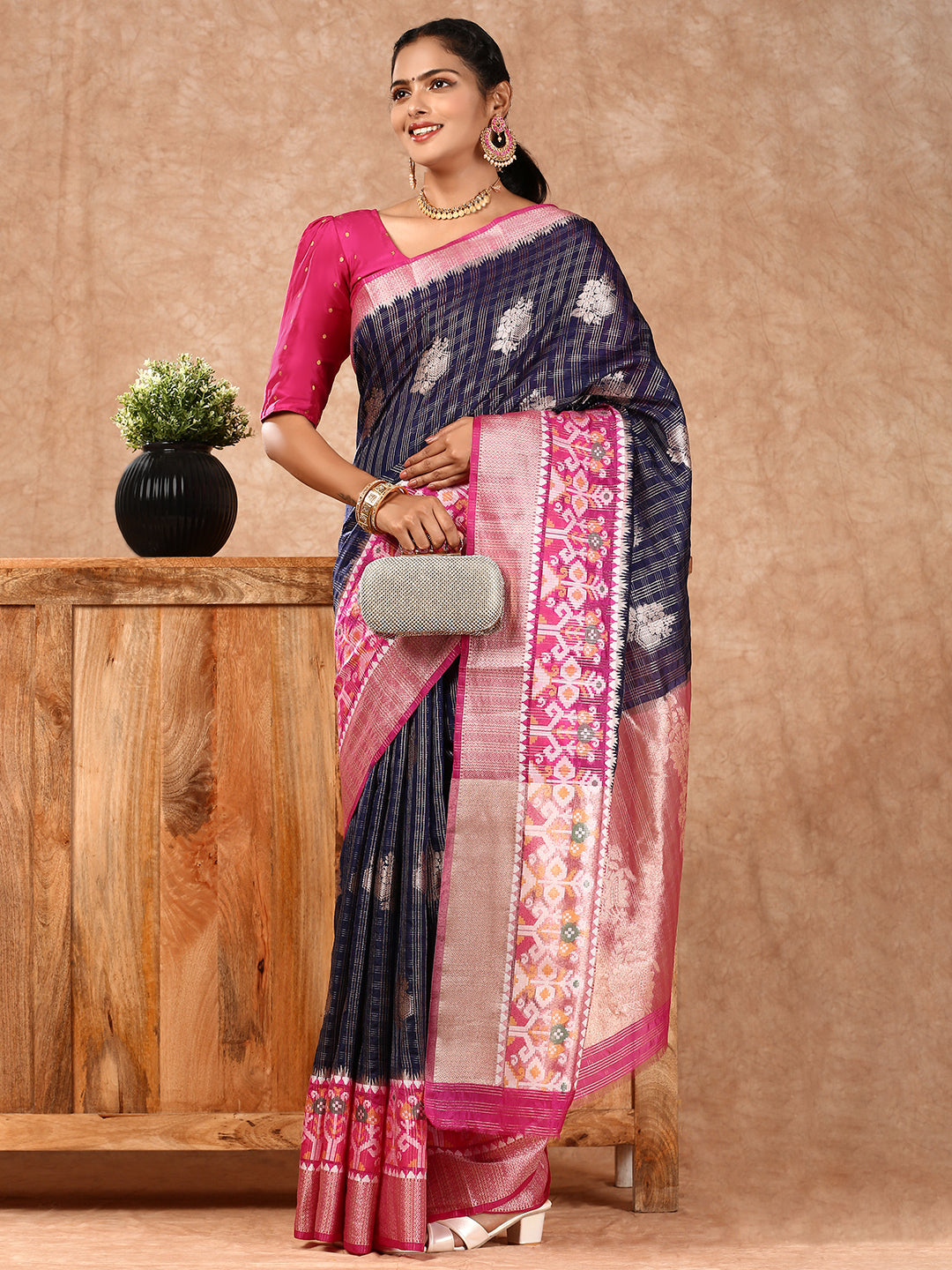 Women Semi Raw Silk Weaving Saree Blue SRS92