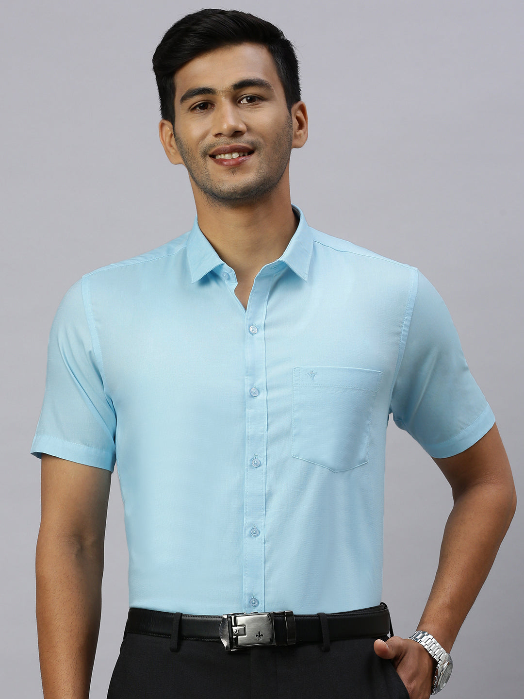 Mens Half Sleeve Smart Fit Mint Blue Classic Shirt