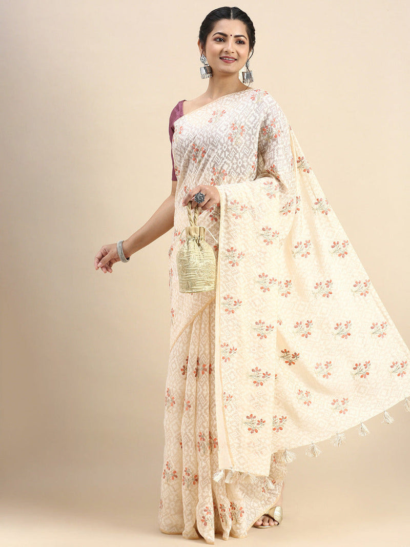 Womens Bhagalpuri Jute Embroidery Saree Sandal BJS11